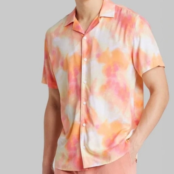 Original Use Orange Tie Dye Short Sleeve Button Down Shirt Size Small - Picture 1 of 7